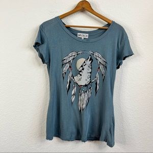 Wildfox Wolf Howling Feather Ring Distressed Tee